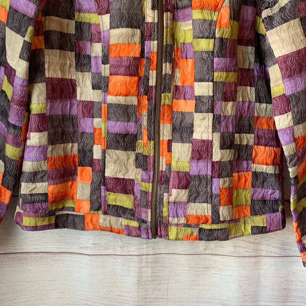 Reversible Multicolor Full Zip Jacket Patchwork Colorblock Quilt and Floral Side - Picture 5 of 16